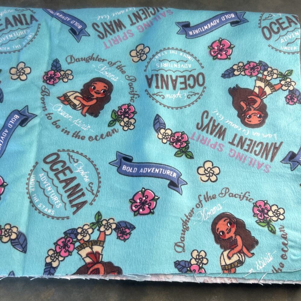 Disney Oceanic Girl Flannel Fabric 44x92 Aqua Tropical Springs Creative Cute